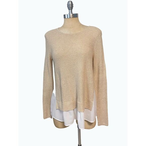 Pure Navy Tan & White Long Sleeve Sweater Top Small - Picture 1 of 4